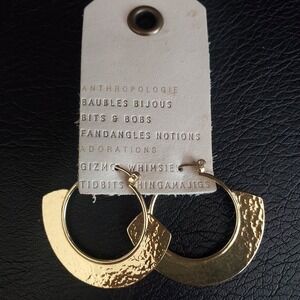 Anthropologie Gold Hammered Crescent Hoop Earrings Textured‎ Geometric Statement
